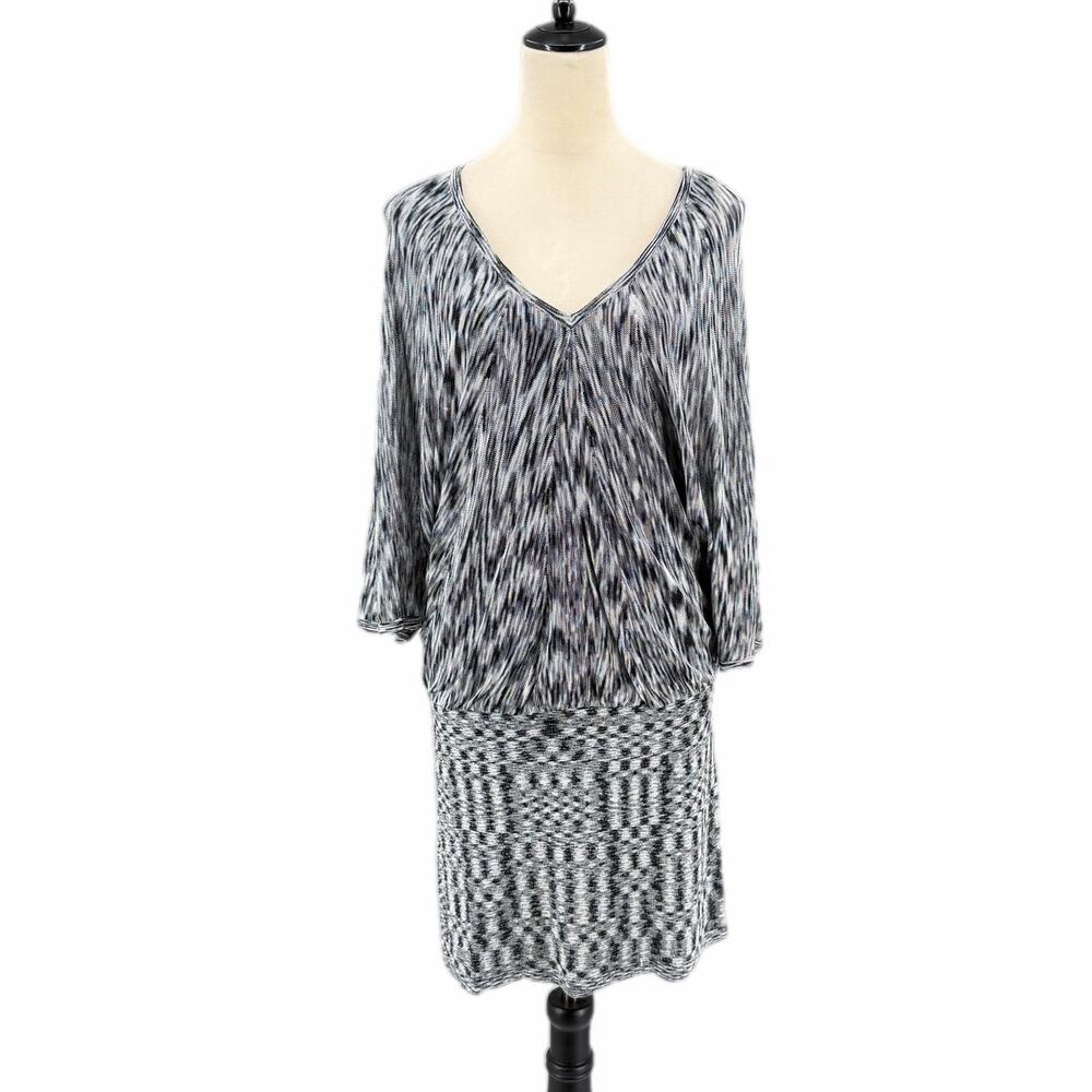 Trina Turk Black White Art Knit Y2K Evening Party Night Out Feminine Mini Dress